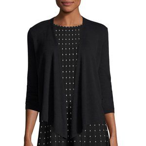 NEIMAN MARCUS RELAXED OPEN FRONT 3/4 SLEEVE PEAKED HEM CARDIGAN